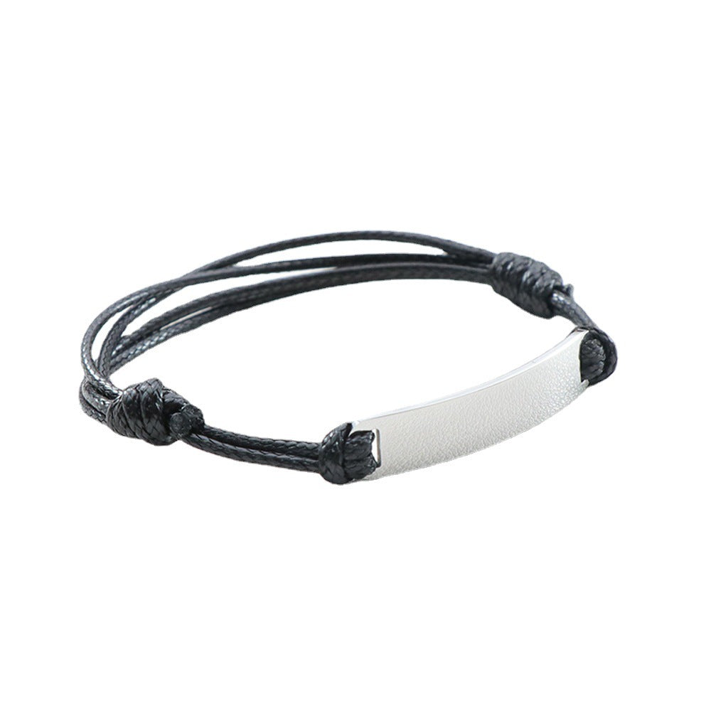 Polished Titanium Steel Curved Piece Leather Rope Bracelets