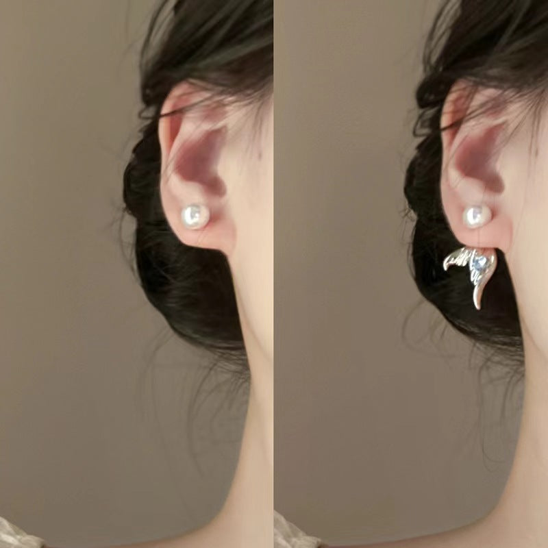Zircon Love Mermaid Tail Pearl Personalized Creative Design Sense Earrings