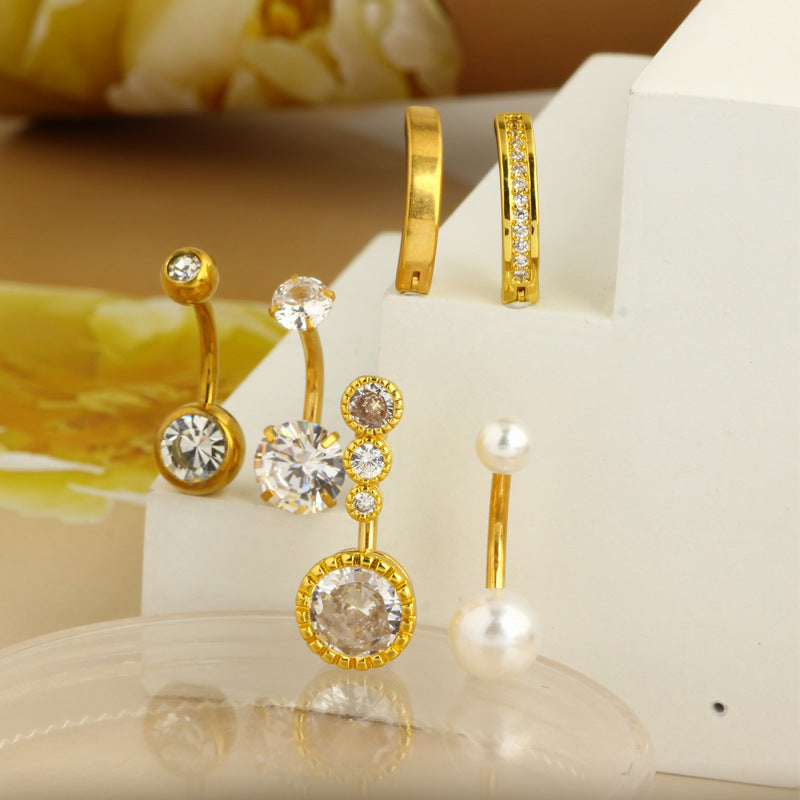 Navel Stainless Steel Inlaid Zircon Personality Earrings