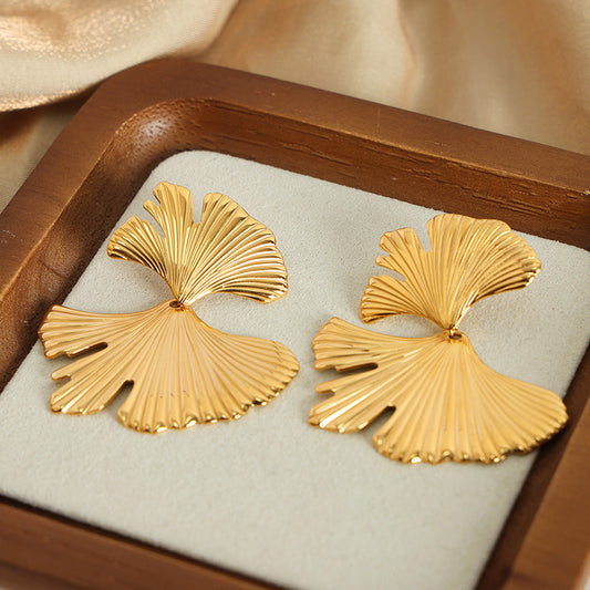 Women's Fan-shaped Pleated Fashionable Exaggerated Ginkgo Graceful Earrings