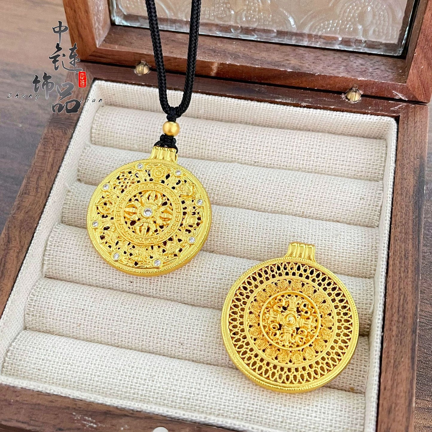 Gold Diamond Cross Pestle Eight Treasures Pendants