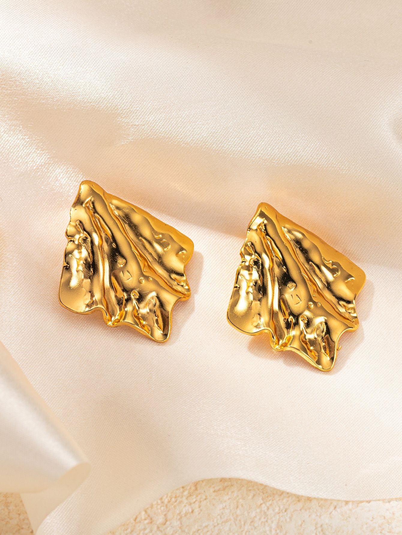 Stainless Steel Ginkgo Leaf Petals Golden Earrings