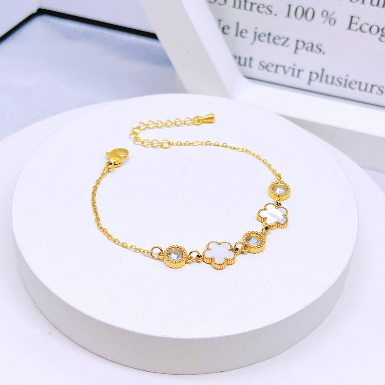 Round Diamond Shell Double Flower Titanium Bracelets