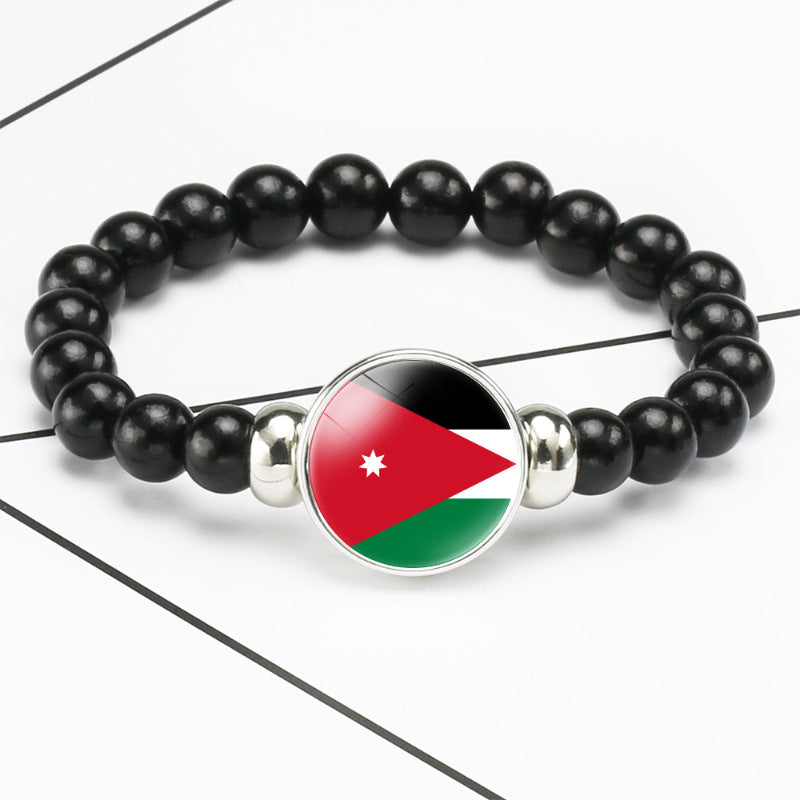 Flag Pattern Time Stone Black Elastic String Beads Bracelets