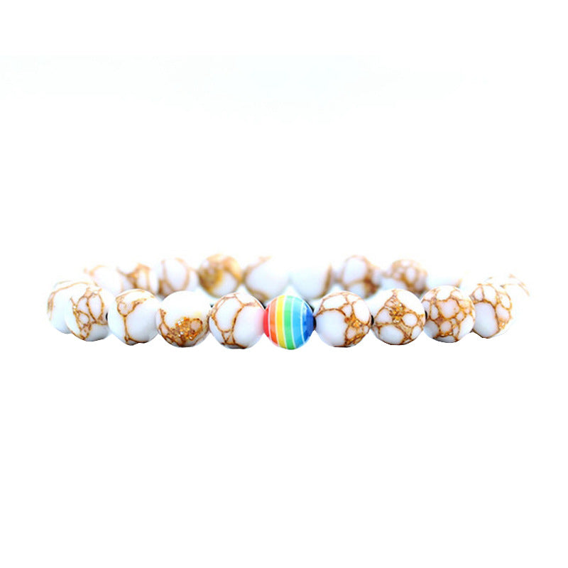 Women's Fashion Ornament Rainbow Beaded White Turquoise Bracelets
