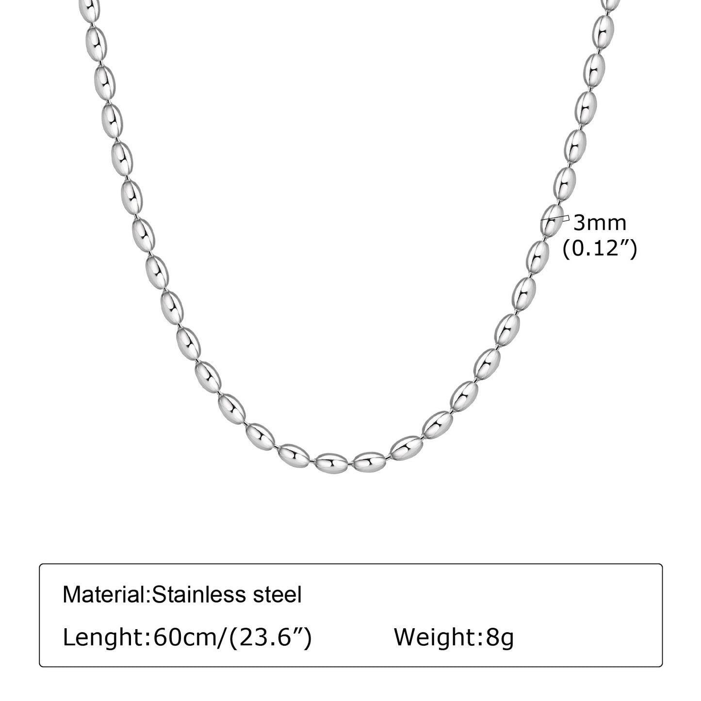 Women's Stainless Steel Beads Rugby Bead Simple Necklaces