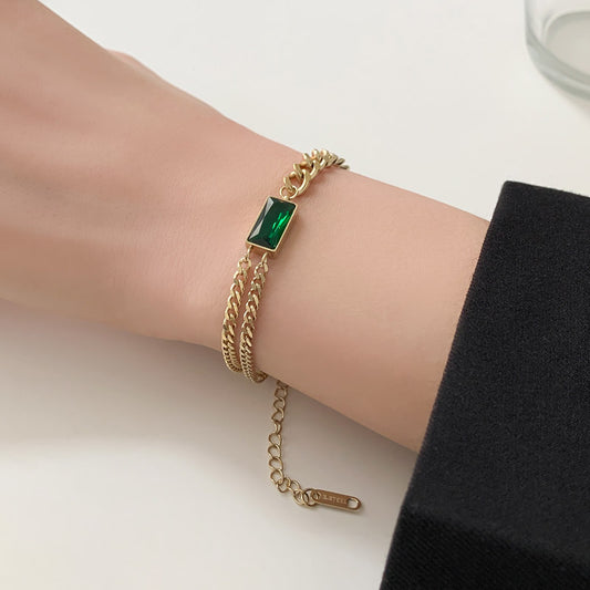 Beautiful Square Emerald Female Titanium Steel Niche Bracelets