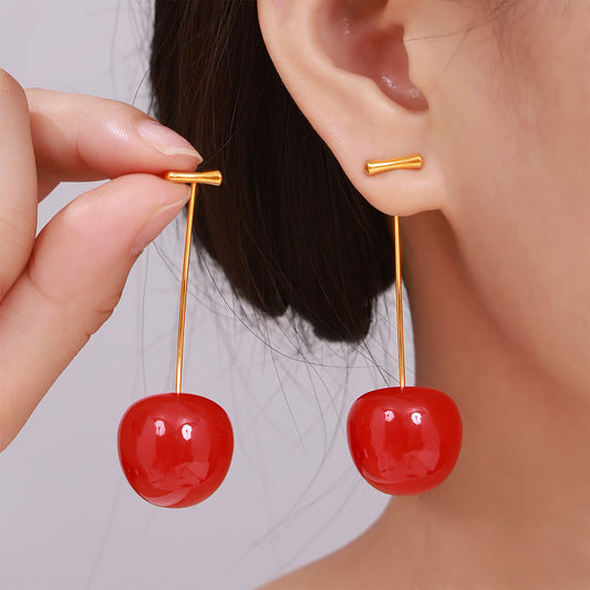 Cherry Long Female Personality Stainless Steel Earrings