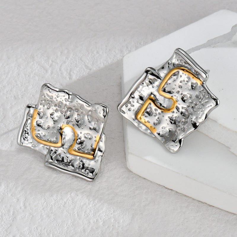 Fashion Oval Line Gold Two-tone Temperament Earrings