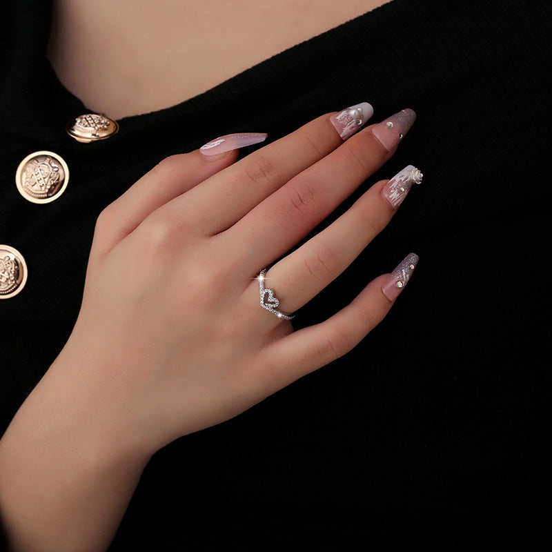 Ing Bone Hollow Jeweled Heart-shaped Simple Rings