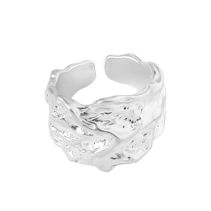 Women's Retro Open Pleated Irregular Concave Sterling Sier Rings