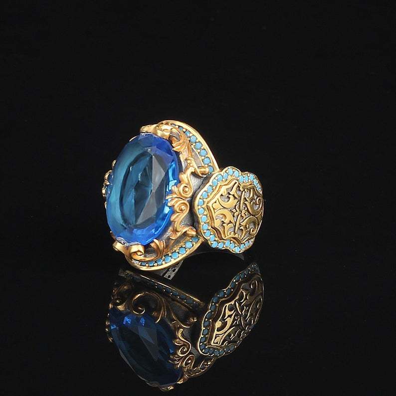 Ornament Carved Pattern Tourmaline Demon Gold Plated Imitation Rings