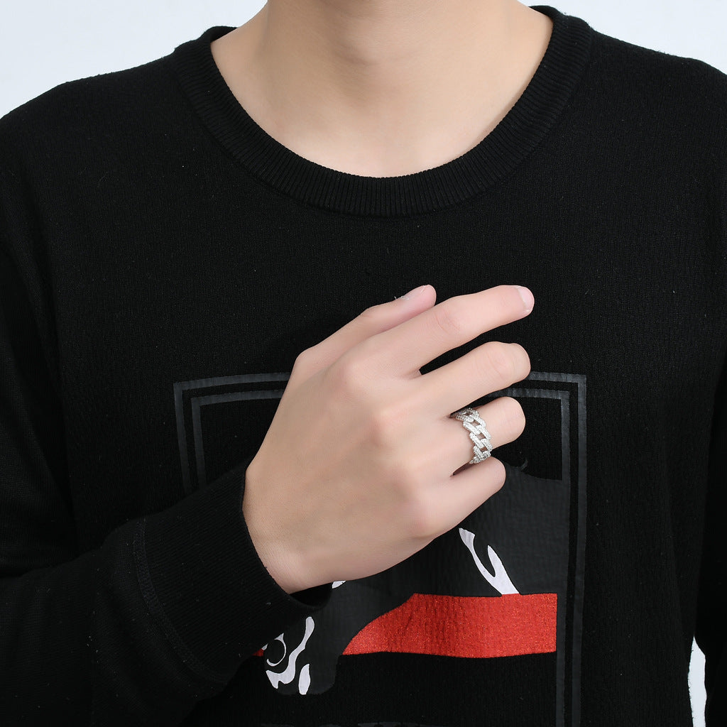 Men's Hip Hop Zircon Cuban Link Chain Rings