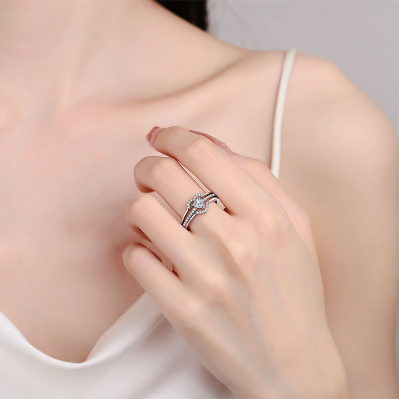 Women's Heart-shaped For Set Super Shiny Sweet Diamond Niche Rings