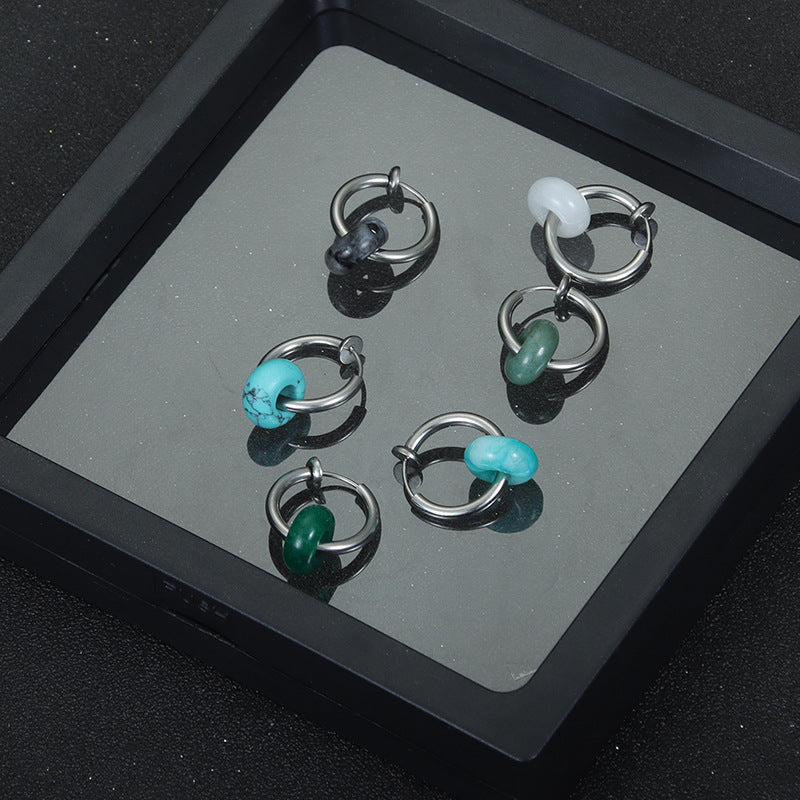 Women's & Men's Chinese Style Ethnic Unisex Natural Stone Titanium Steel Ear Earrings