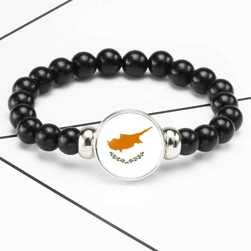 Flag Pattern Time Stone Black Elastic String Beads Bracelets
