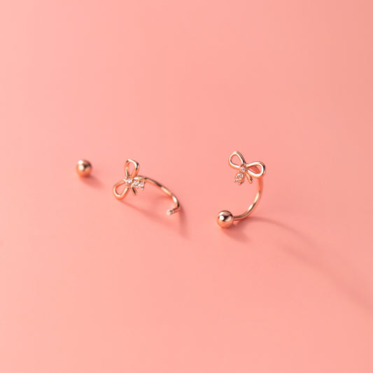 Women's Love Lodge Sterling Sier Bow Thread Ear Hooks Simple Earrings