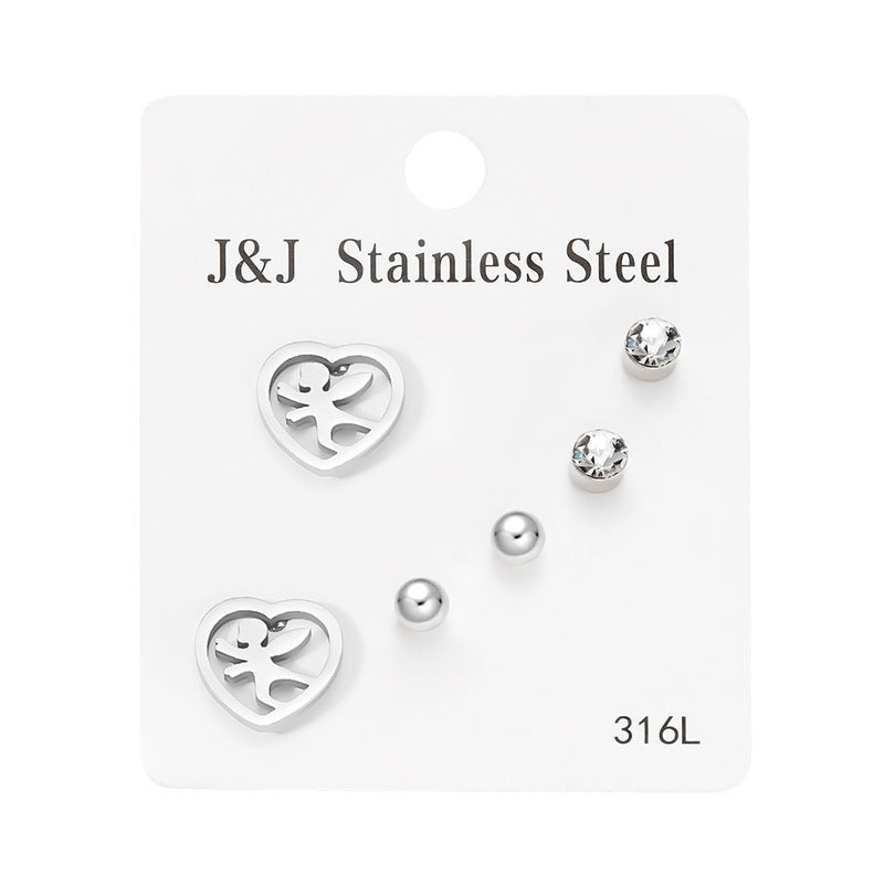 Pairs Heart Shape With Diamond Combination Earrings