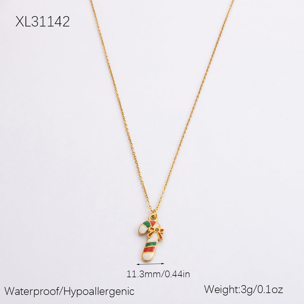 Gold Stainless Steel Christmas Elderly Snowman Necklaces