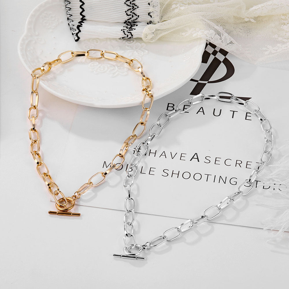 Women's Korean Style Hip Hop Alloy Buckle Simple Necklaces