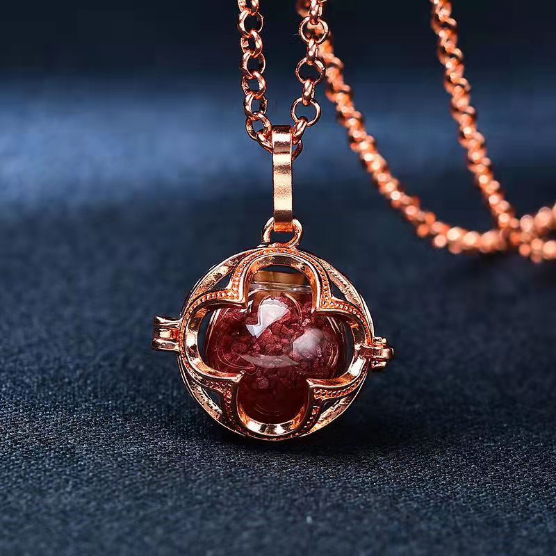 Clover Essential Oil Box Glass Ball Necklaces