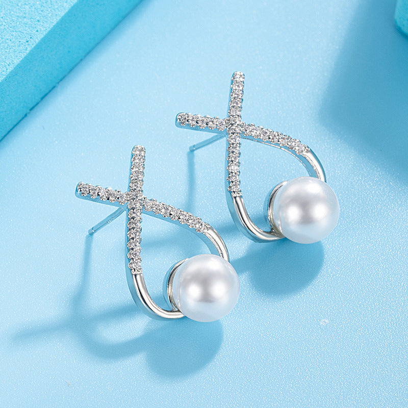 Letter Pearl Female Retro Elegant Exquisite French Earrings