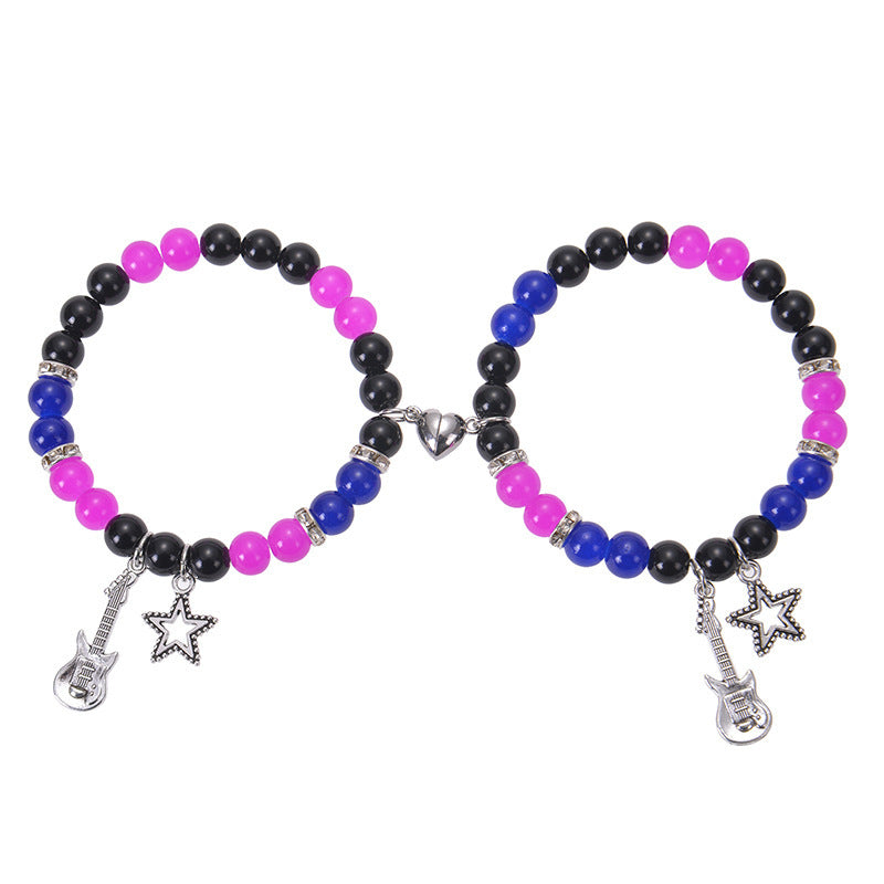Spider Cat Couple Crystal Opal Magnet Bracelets