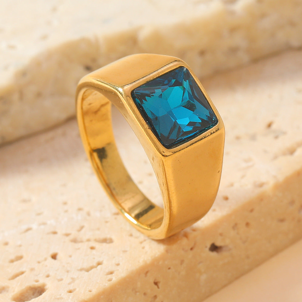 Stainless Steel Gemstone Light Luxury High-grade Inlaid Color Rings