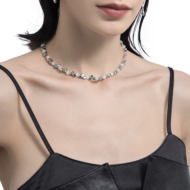 Niche Black White Beaded Clavicle Chain Necklaces