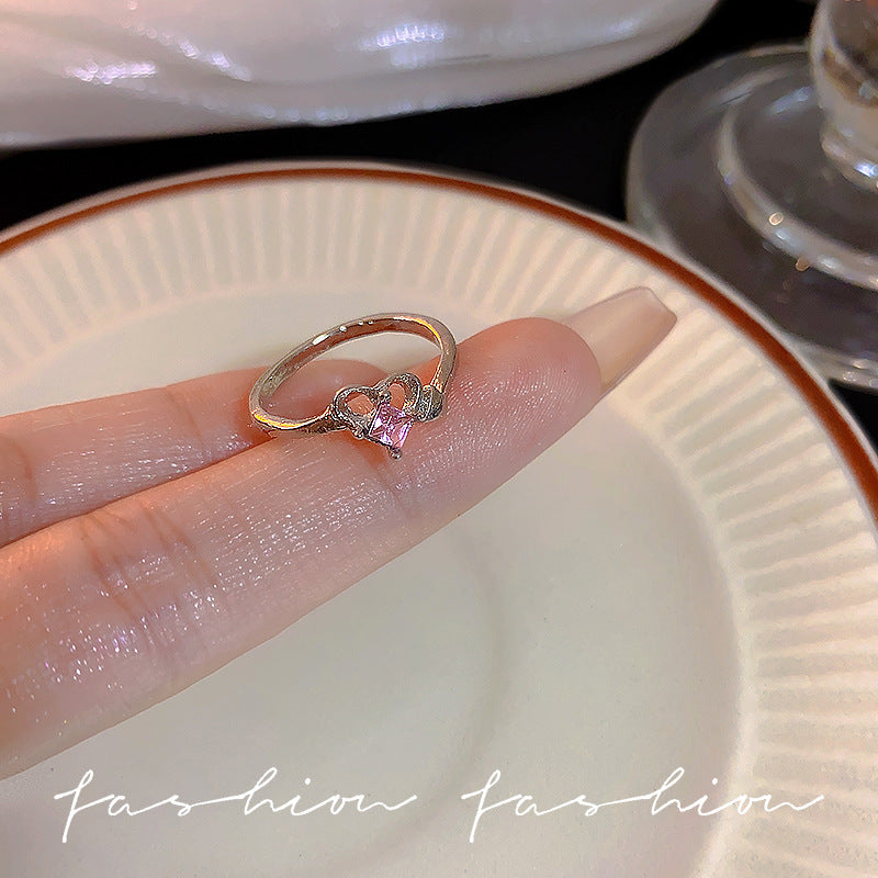 Sweet Cool Pink Diamond Love Heart-shaped Female Design Rings