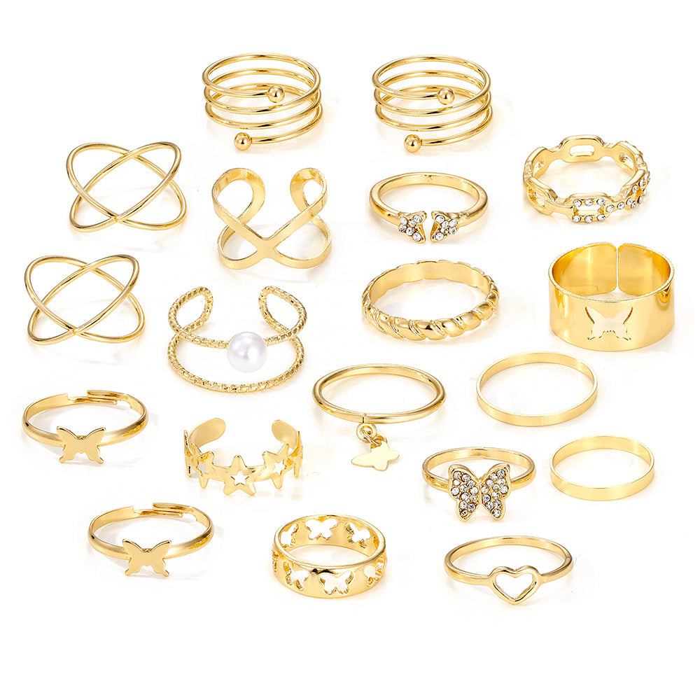 Butterfly Mixed Pearl Female Niche Senior Knuckle Suit Rings
