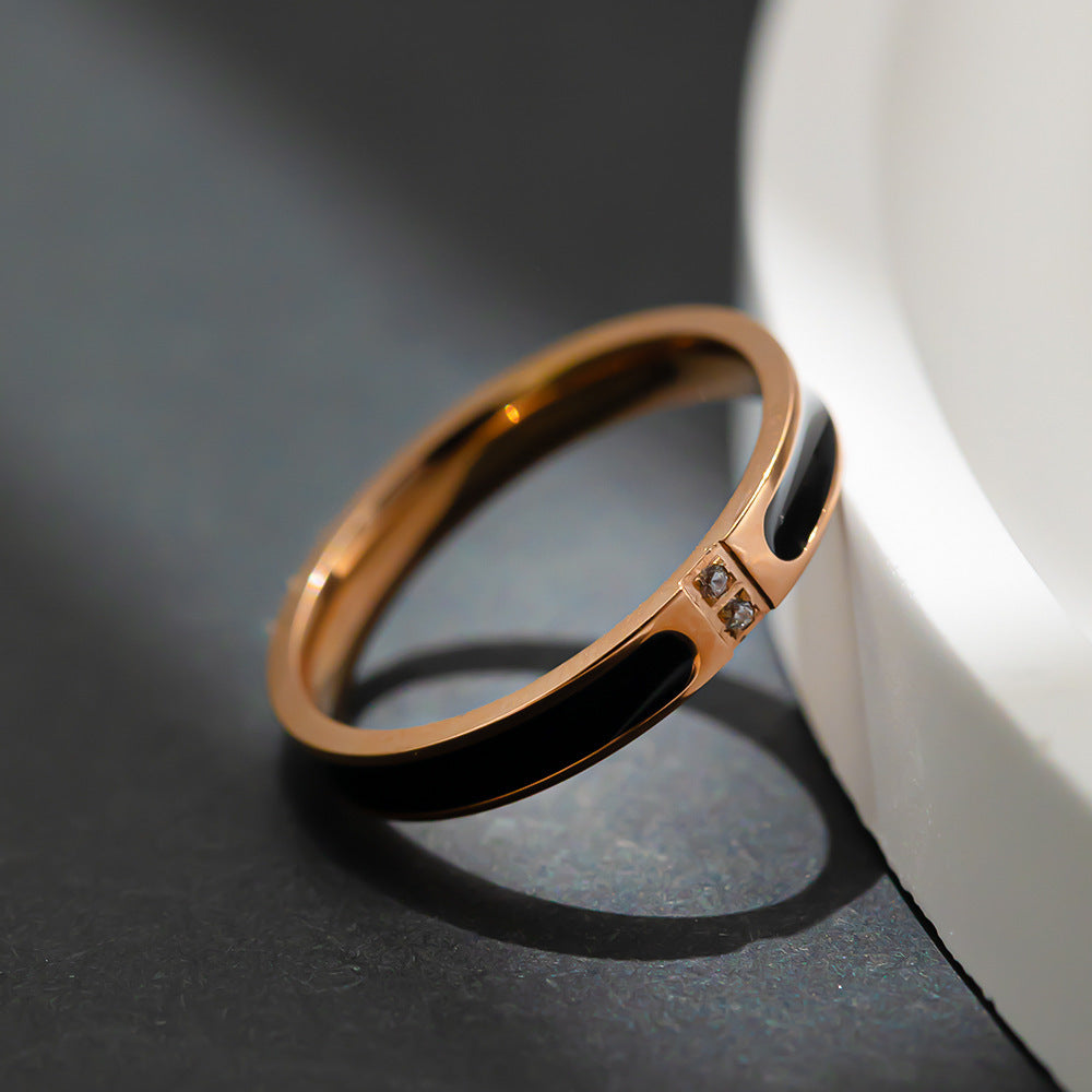 Women's & Men's Diamond Titanium Steel Fashion Simple Rose Rings