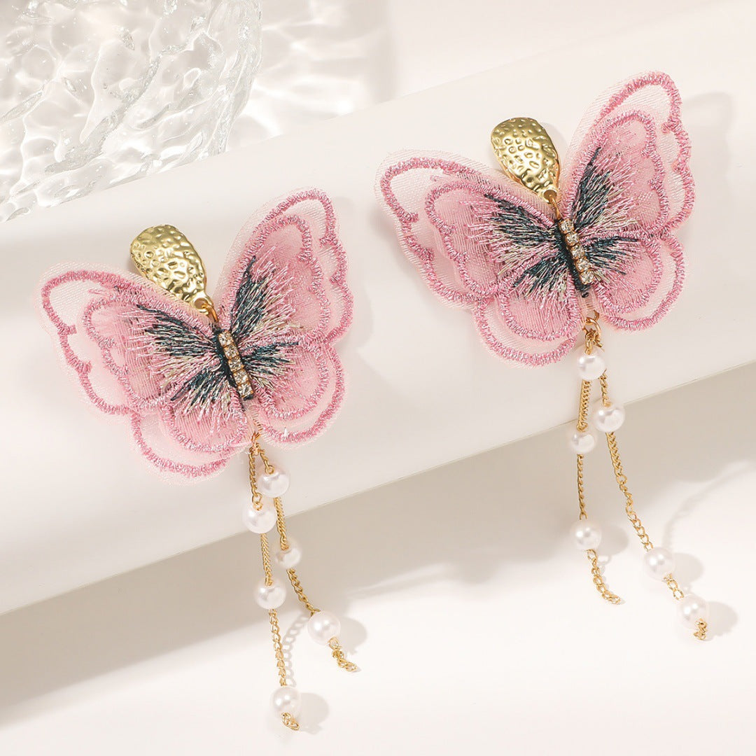 Korean Style Tassel Rhinestone Pearl Ear Hook Earrings