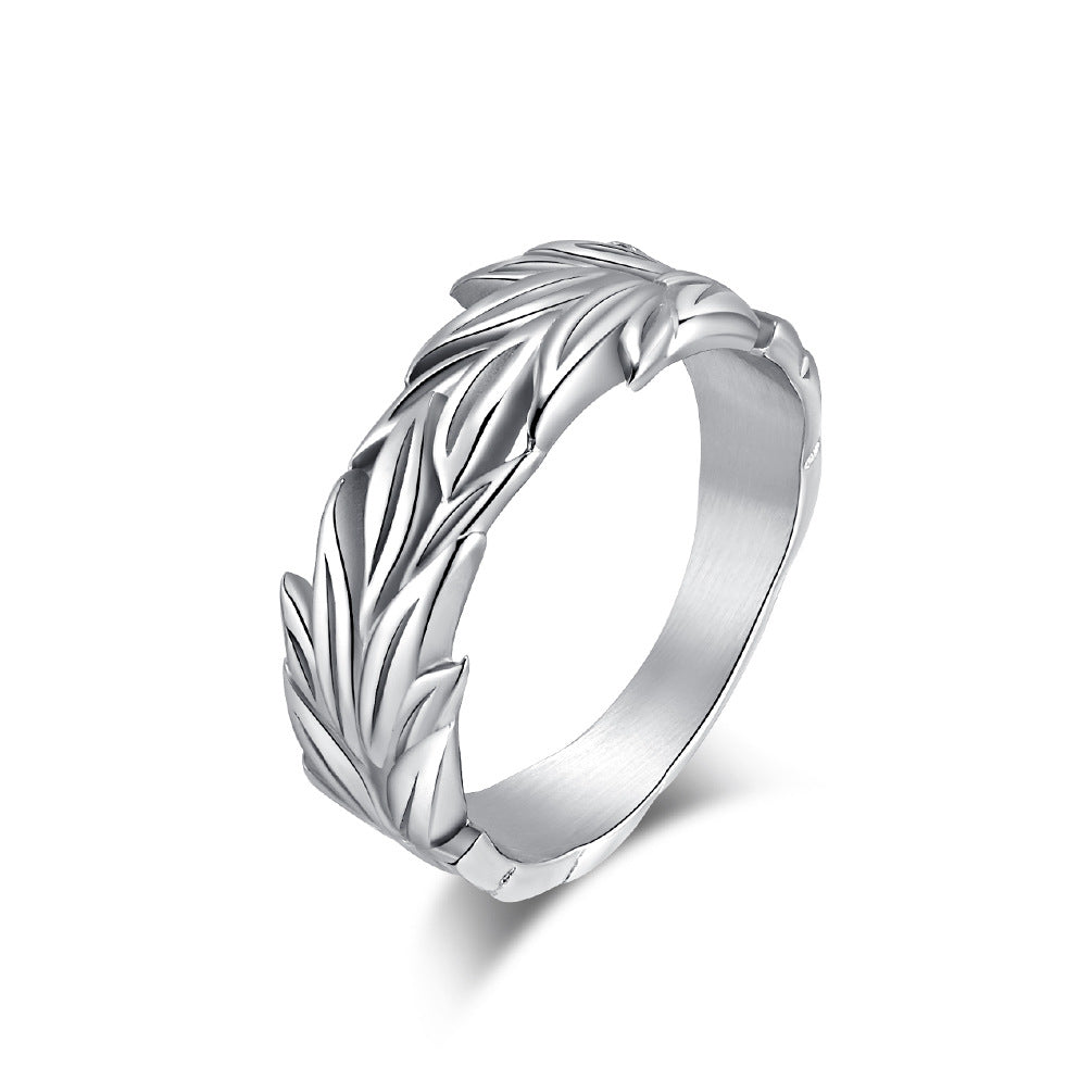 Style Hemp Leaf Titanium Steel Niche Rings