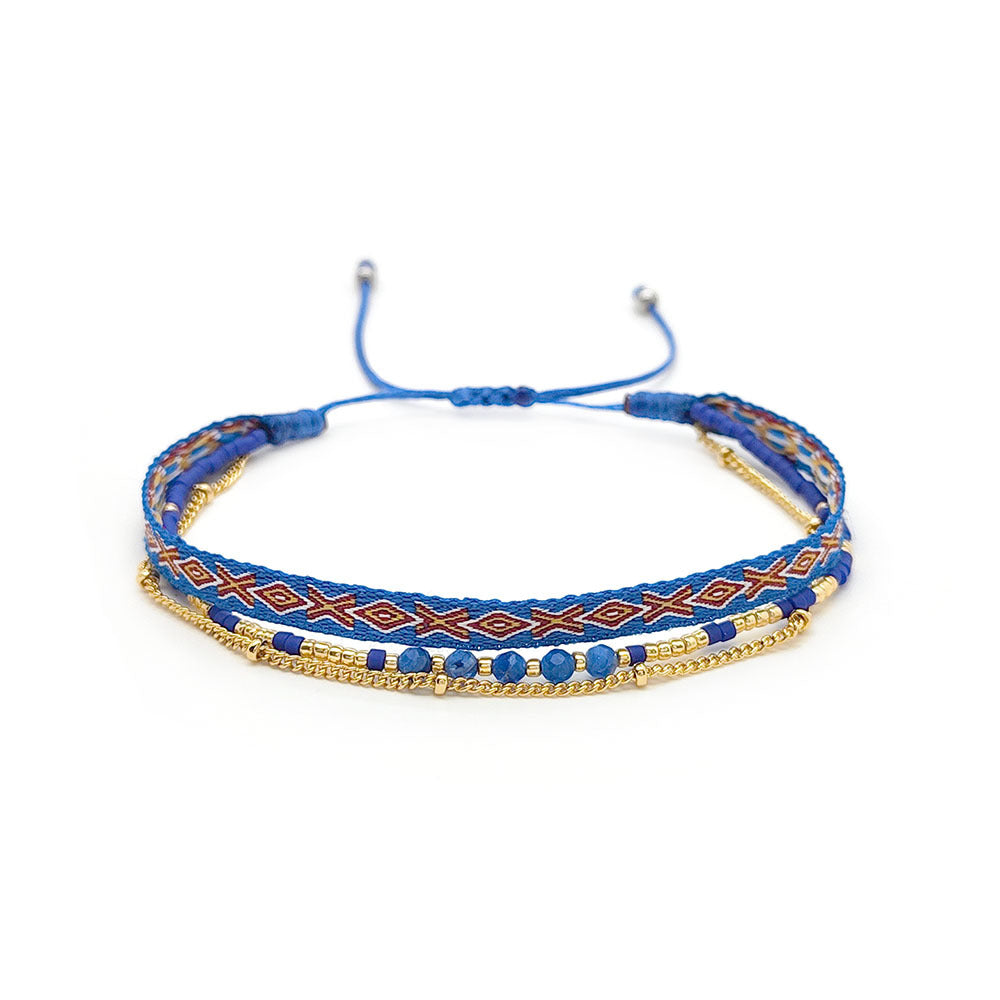 Women's Style Ribbon Twin Carrying Strap Simple Bead Bracelets