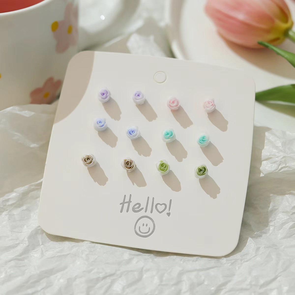 Fresh Macaron Colorful Camellia Simple Beanie Female Earrings