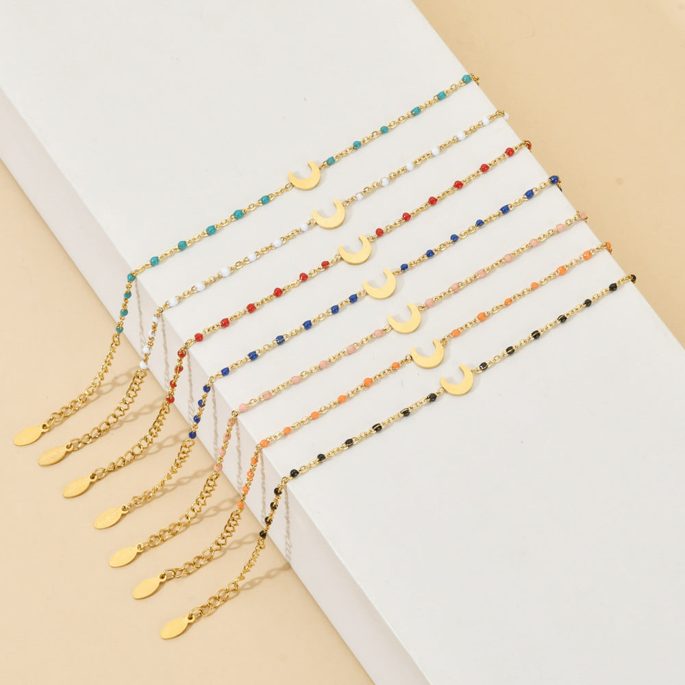 Moon Stainless Steel Dripping Oil Beads Bracelets