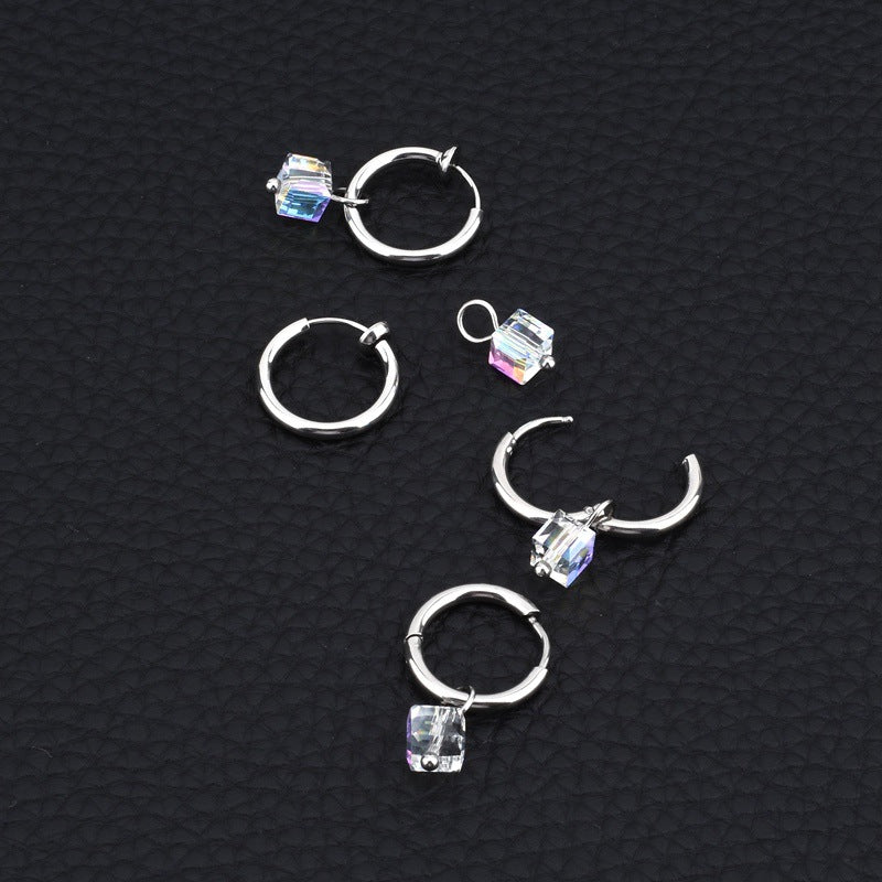 Unisex Style Titanium Steel Square Glass Earrings