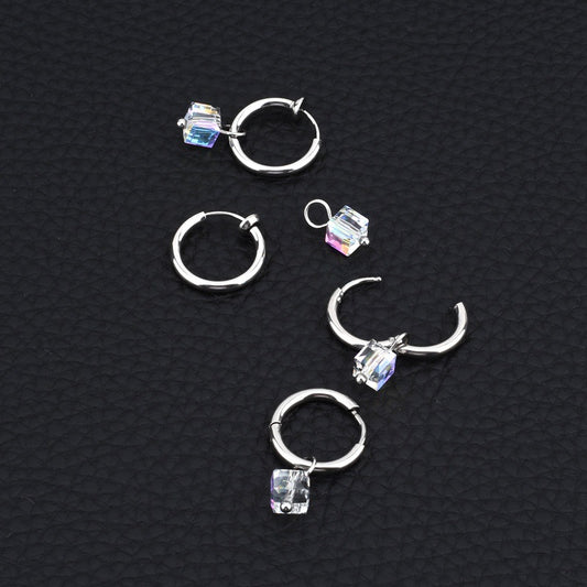 Unisex Style Titanium Steel Square Glass Earrings