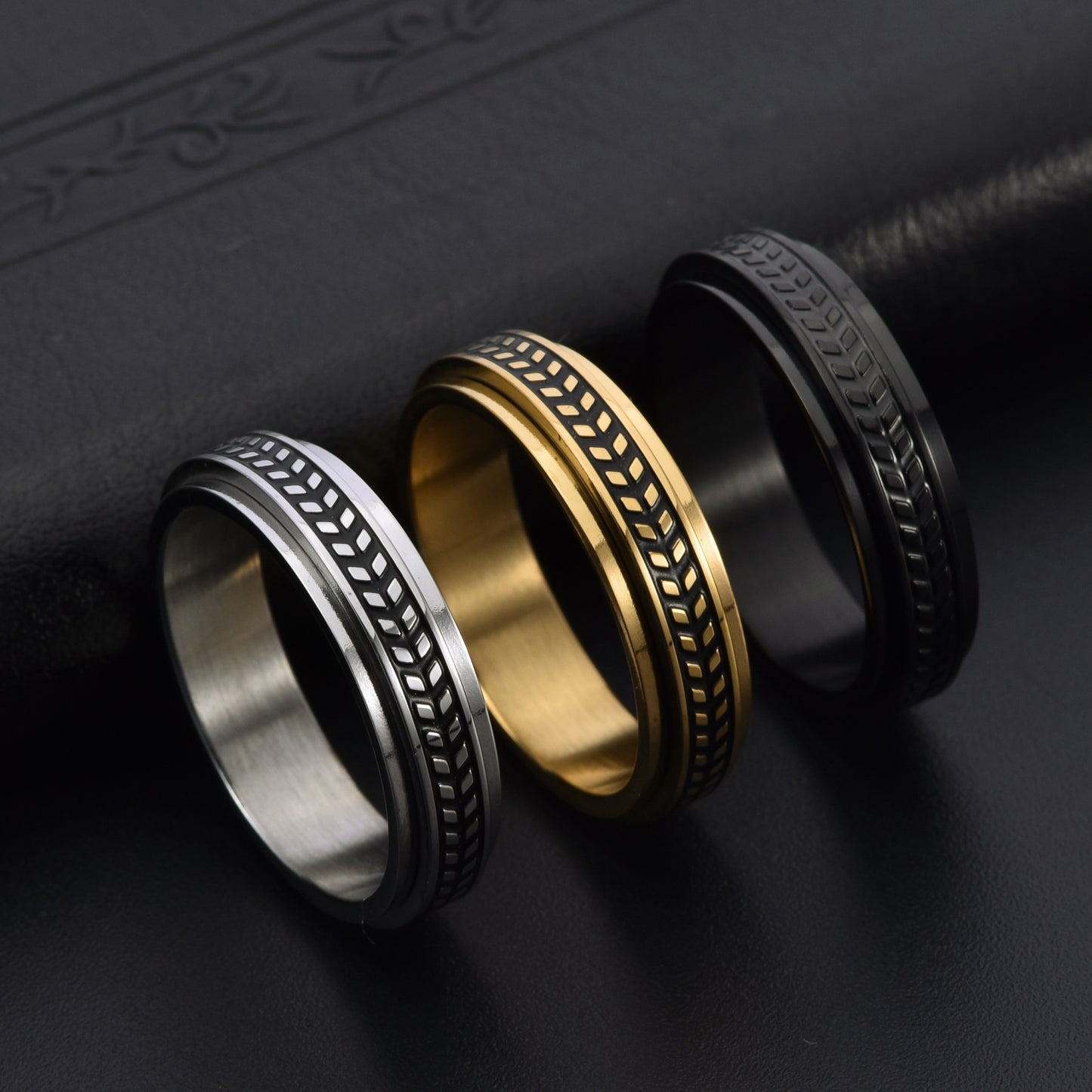 Women's & Men's Stainless Steel Olive Leaf Rotatable Classic Rings