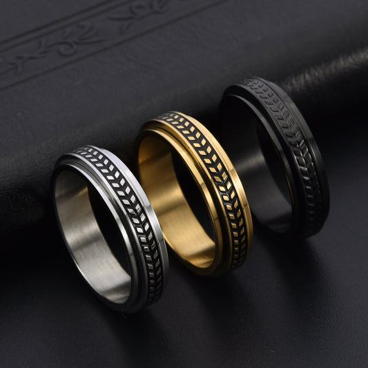 Women's & Men's Stainless Steel Olive Leaf Rotatable Classic Rings