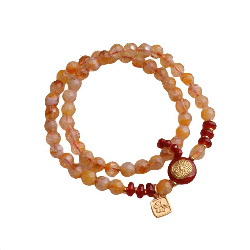 Women's Natural Citrine National Style Lock Of Bracelets