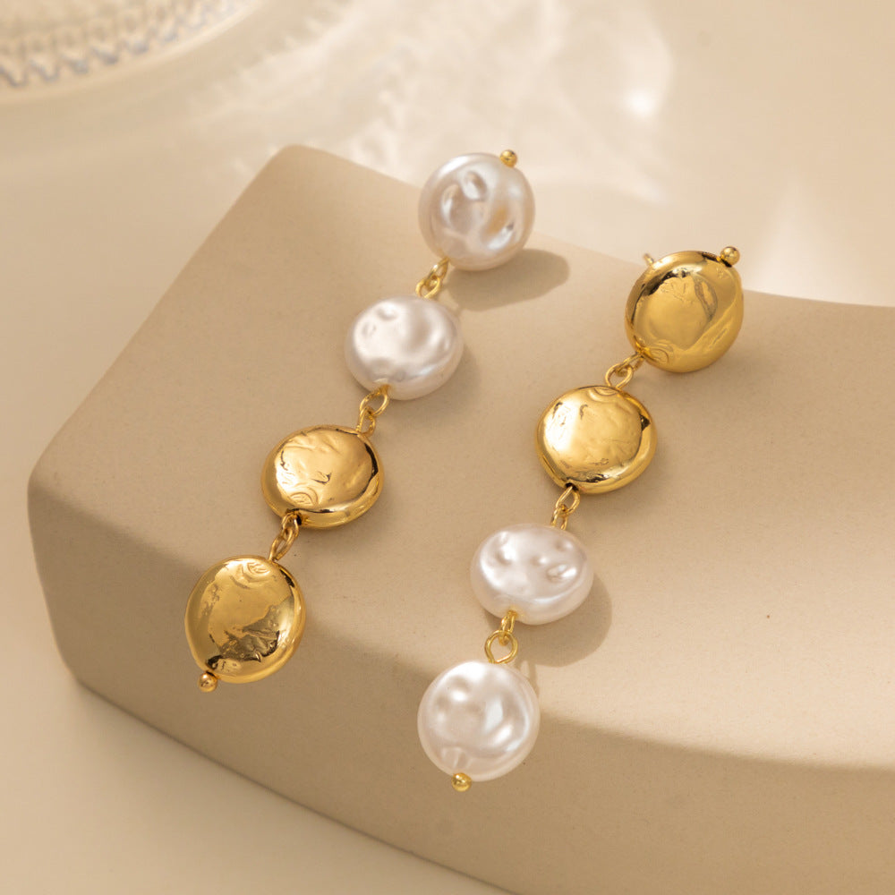 Women's Popular Creative Round Stitching Imitation Pearl Earrings