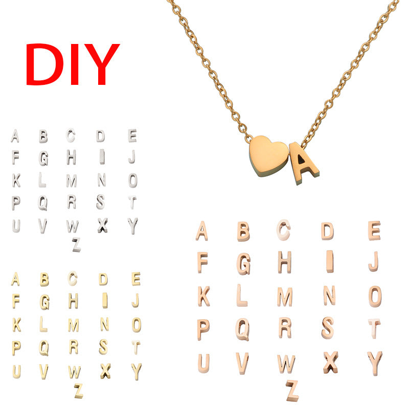 Steel Golden Peach Heart English Letter Small Hole Necklaces
