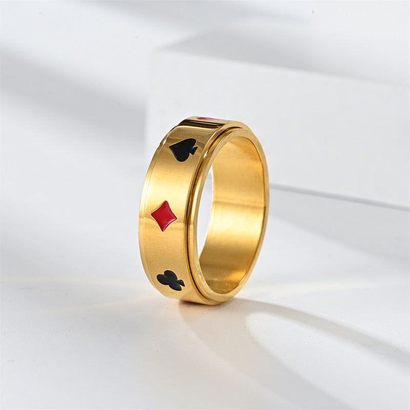 Spade Red Peach Plum Cube Playing Card Pattern Rings