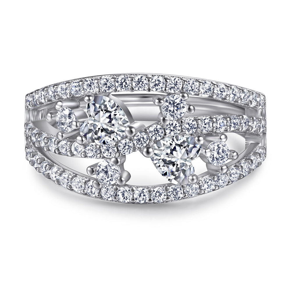 Women's Marriage Engagement Zircon Pure Sier Fashion Rings