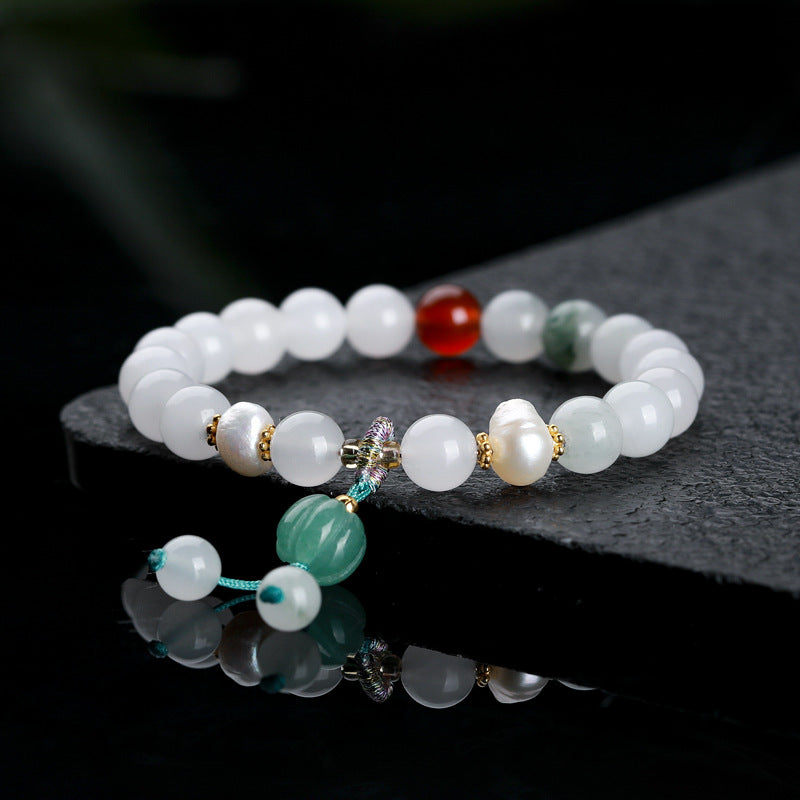 Women's Natural Jade Safety Buckle Colored Beaded Bracelets