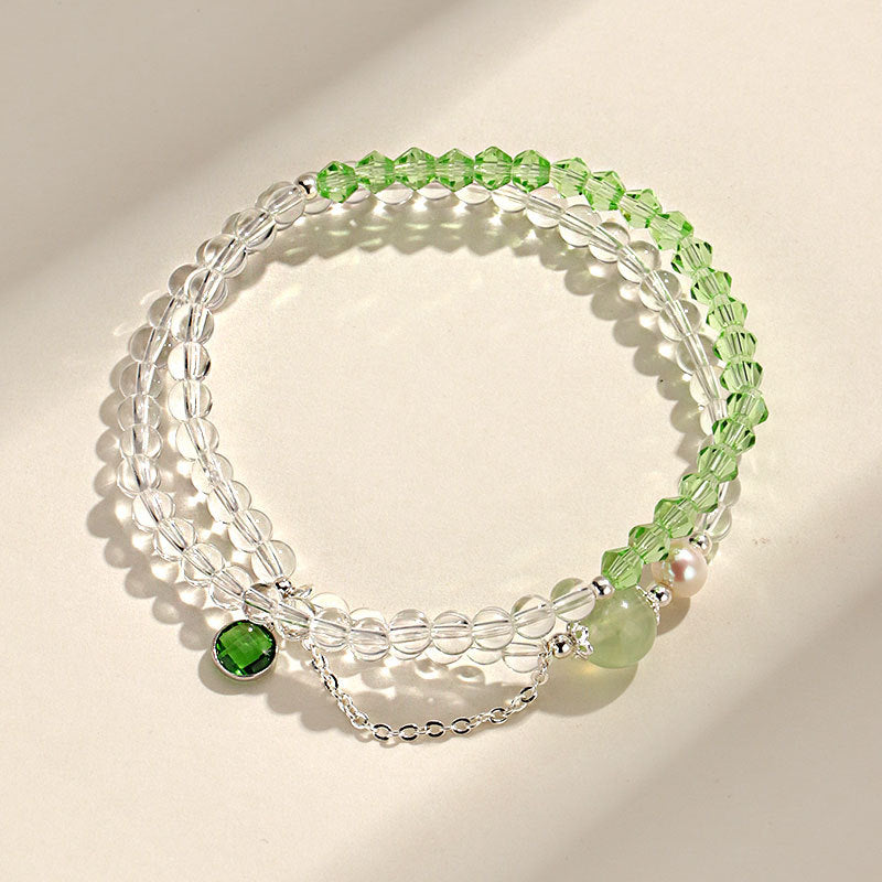 Chinese Style White Crystal Aquamarine Double Circle Bracelets