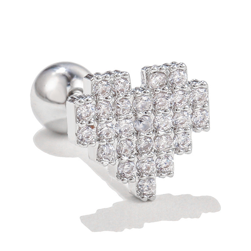 Women's Loving Heart Zircon Flower For Niche Design Ear Bone Earrings