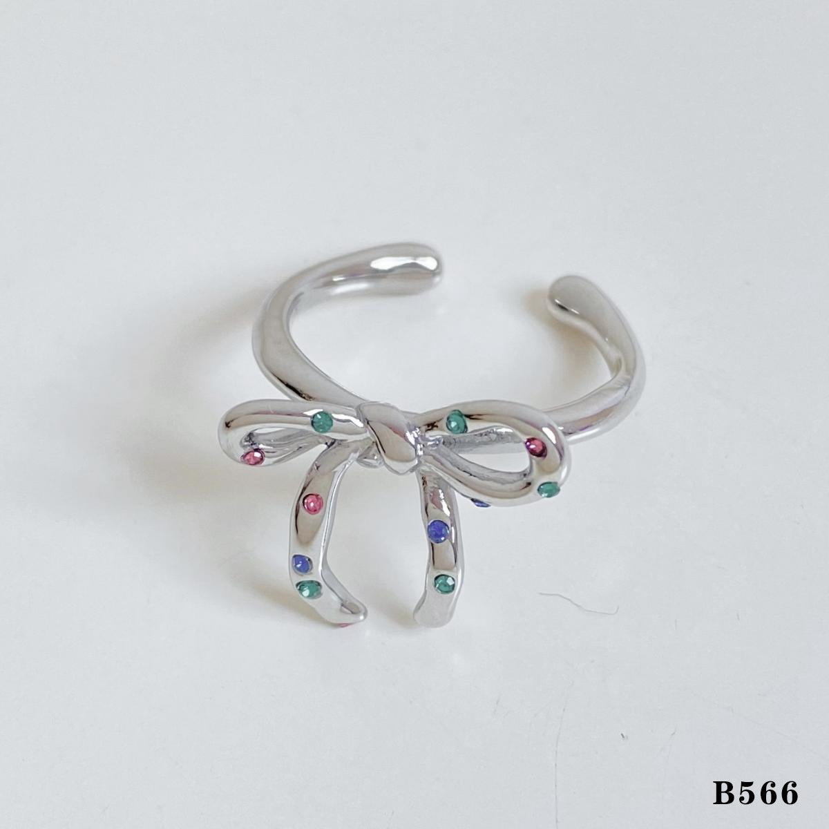 Stainless Steel Love Heart Bow Tie Rings